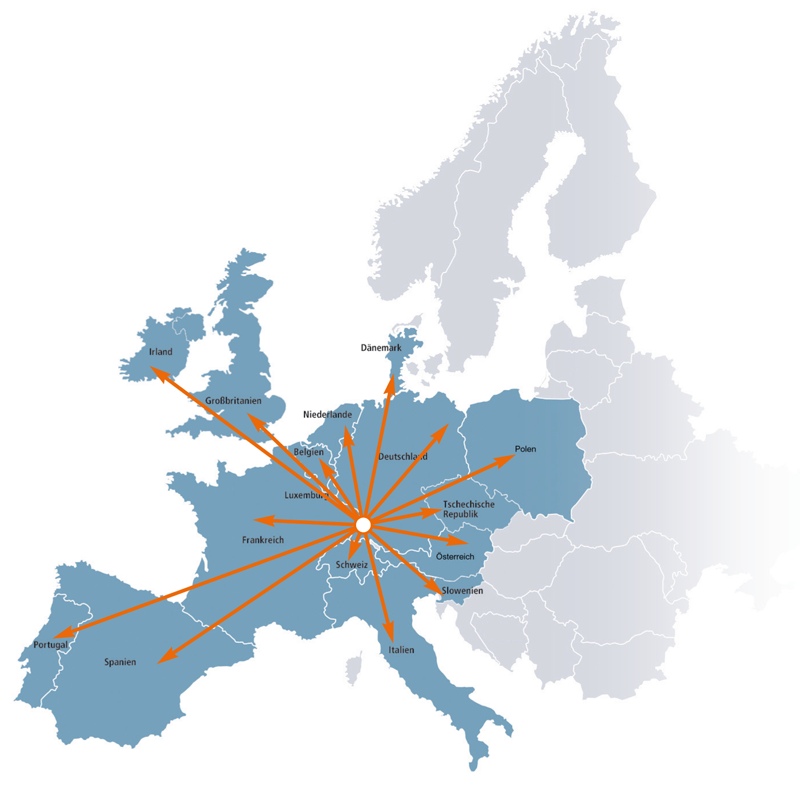 visualization of area of operation on Europe map