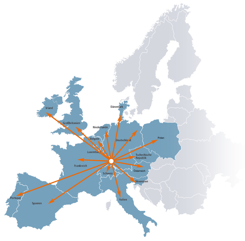 Visualisierung Einsatzgebiet in Europakarte